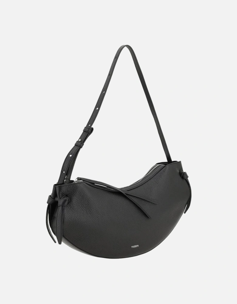 Leather Fortune Cookie Shoulder Bag with Monogram Women - Black