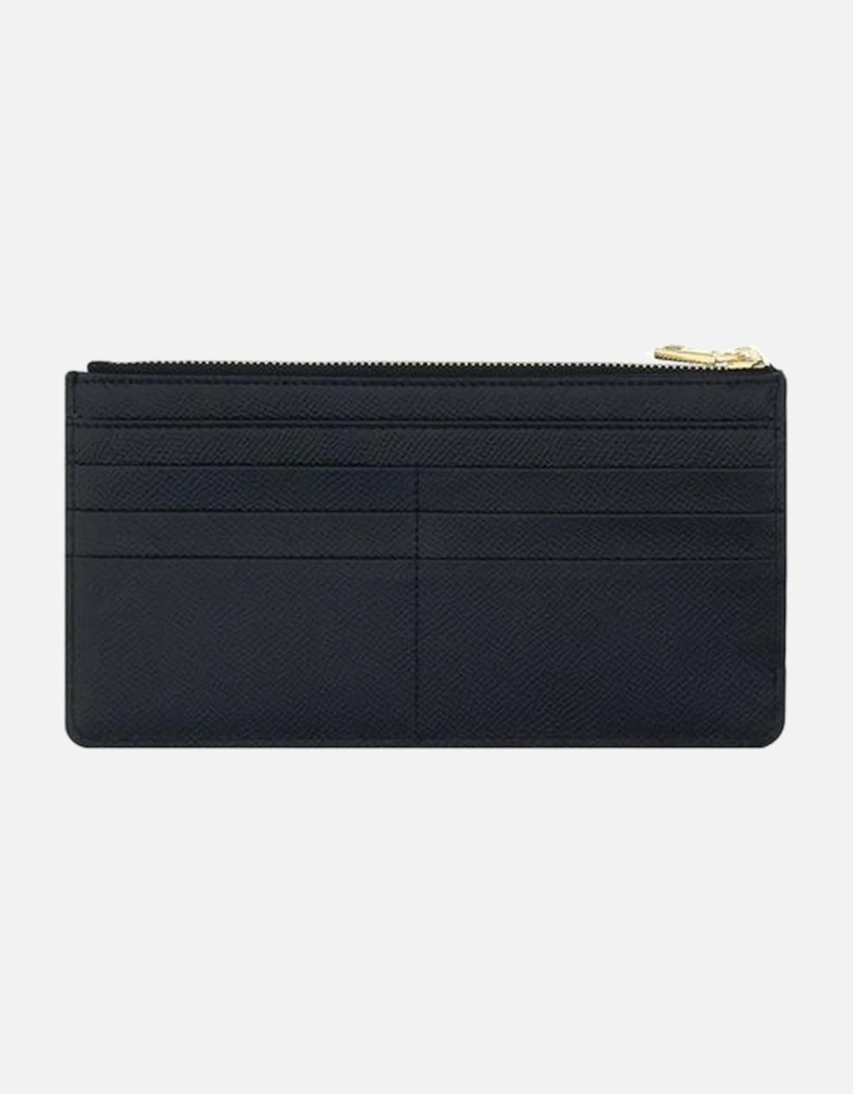 Calfskin Card Holder with Zip Pocket and Logo Plaque Women - Black