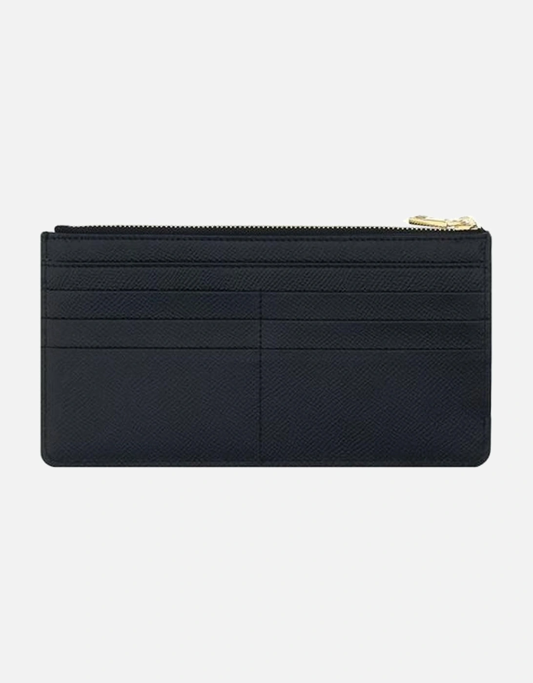 Calfskin Card Holder with Zip Pocket and Logo Plaque Women - Black