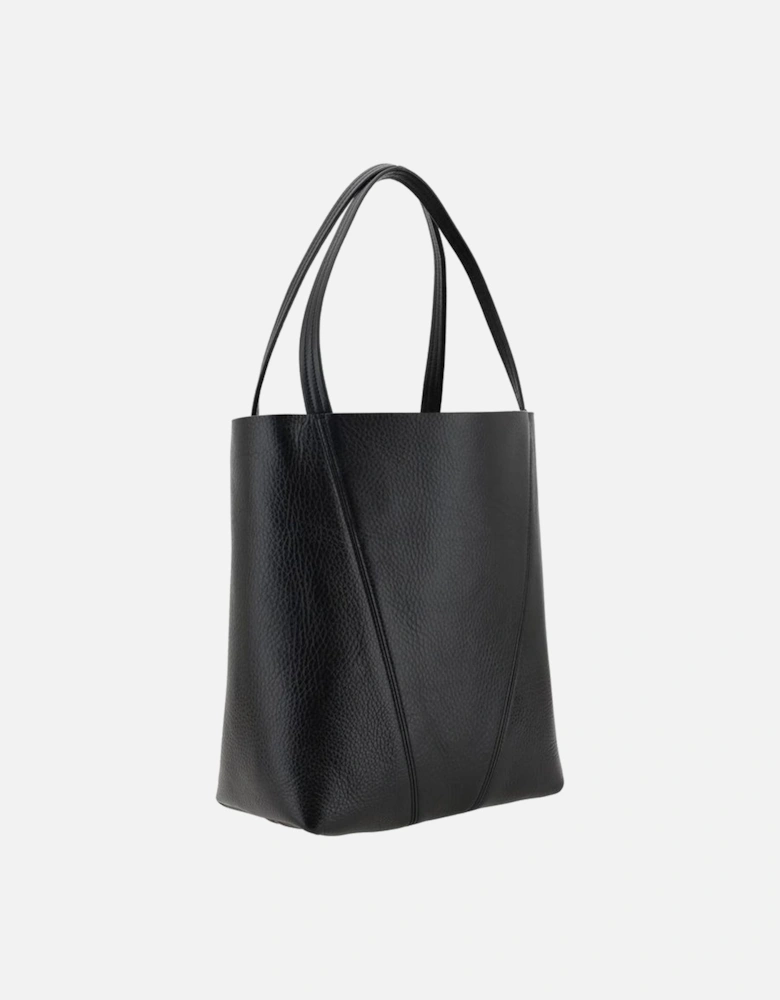 Leather Spin Shoulder Bag with Monogram Detailing Women - Black