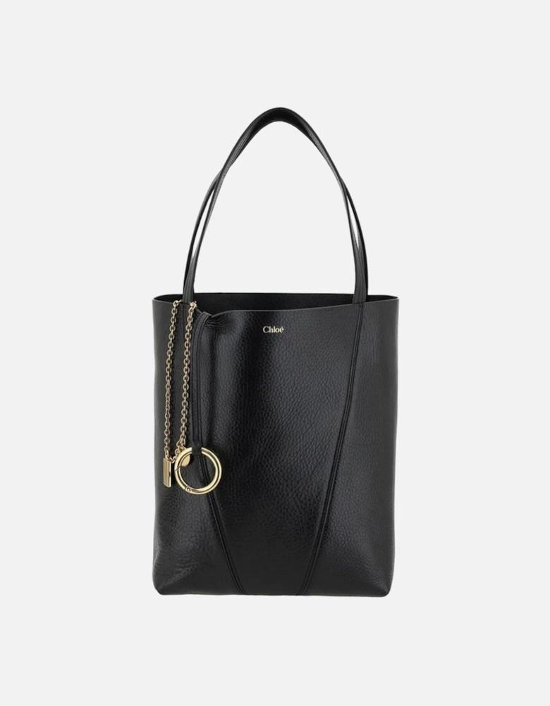 Leather Spin Shoulder Bag with Monogram Detailing Women - Black