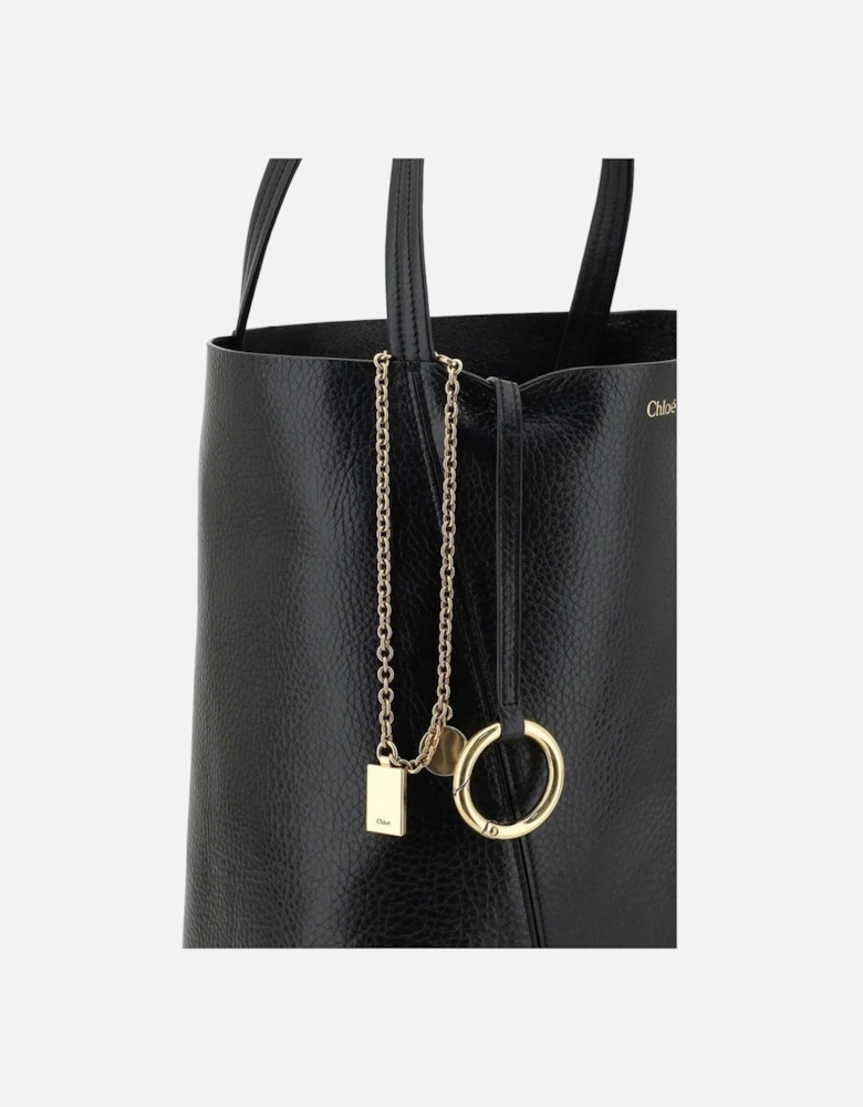 Leather Spin Shoulder Bag with Monogram Detailing Women - Black
