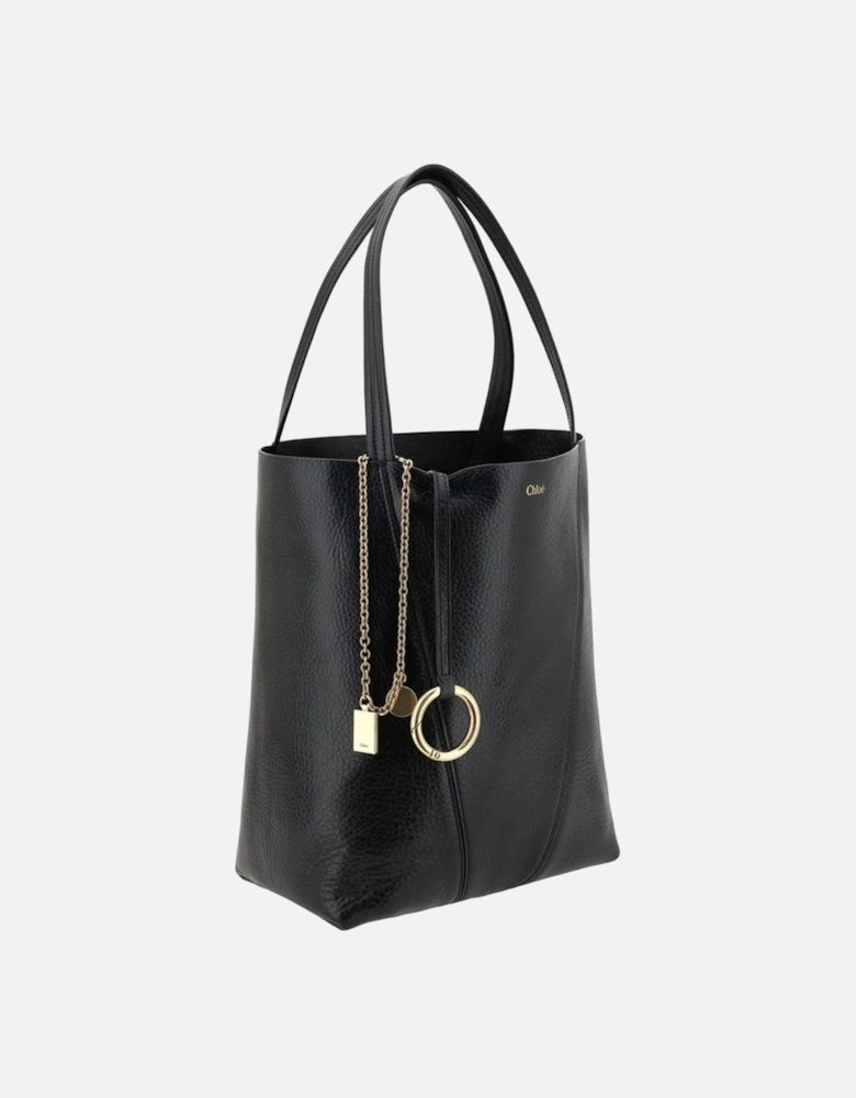 Leather Spin Shoulder Bag with Monogram Detailing Women - Black