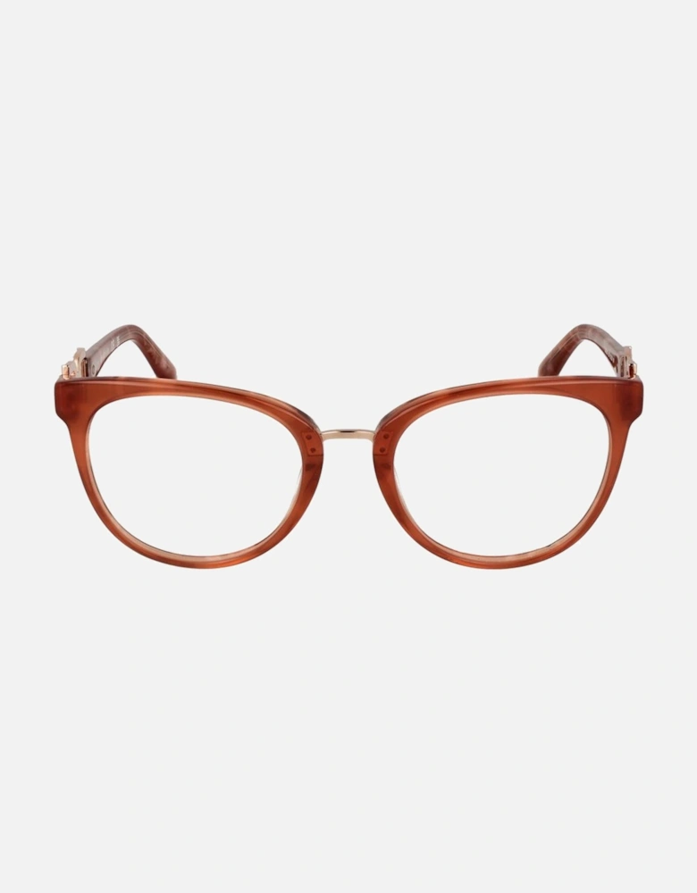 Round Acetate Frame Glasses with Demo Lenses Women - Brown