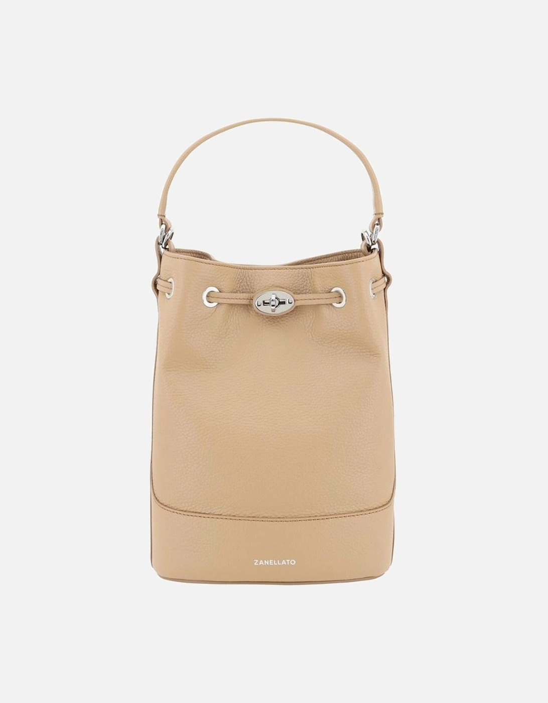 Leather Monda Bucket Bag with Drawstring Closure Women - Beige, 5 of 4