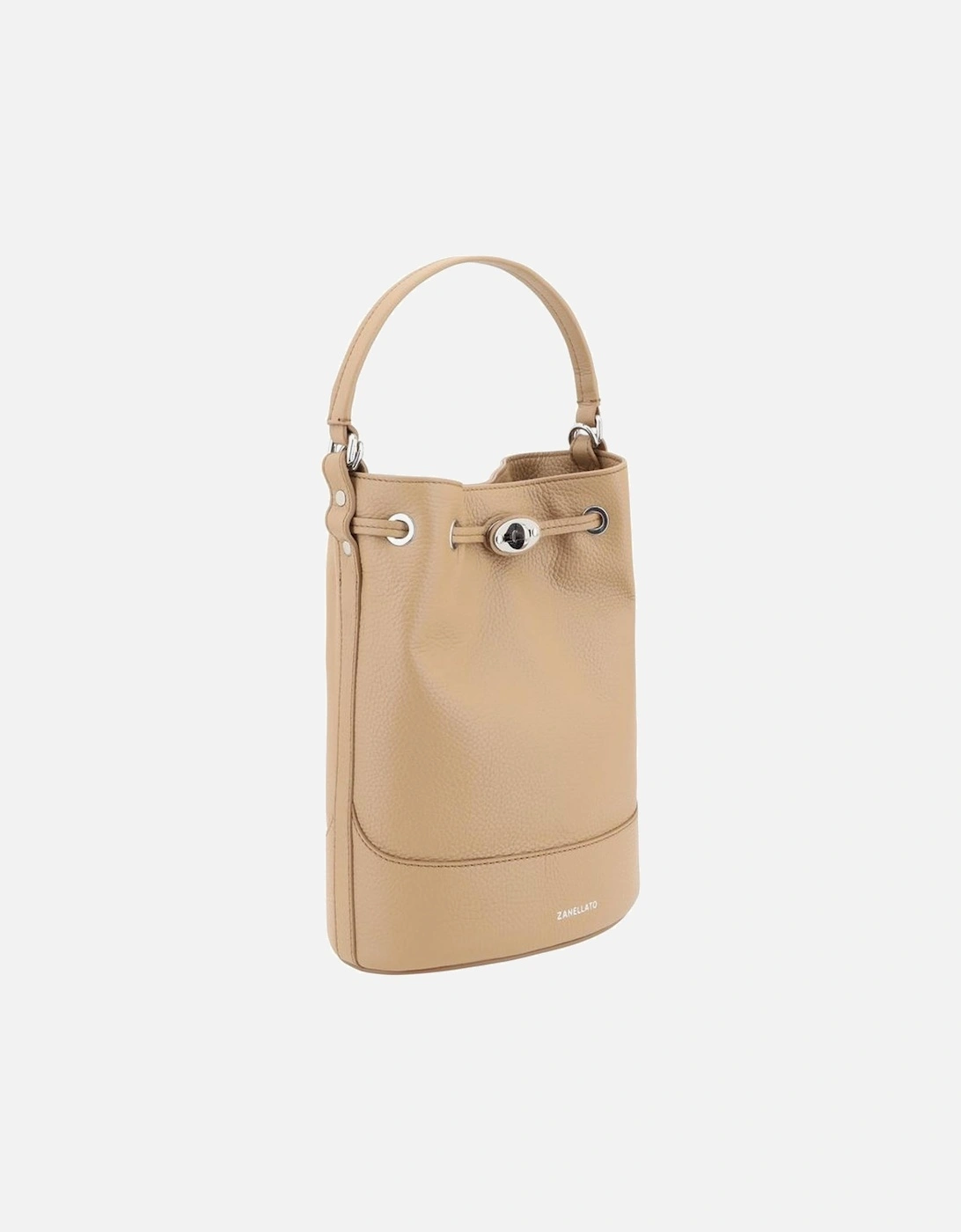 Leather Monda Bucket Bag with Drawstring Closure Women - Beige