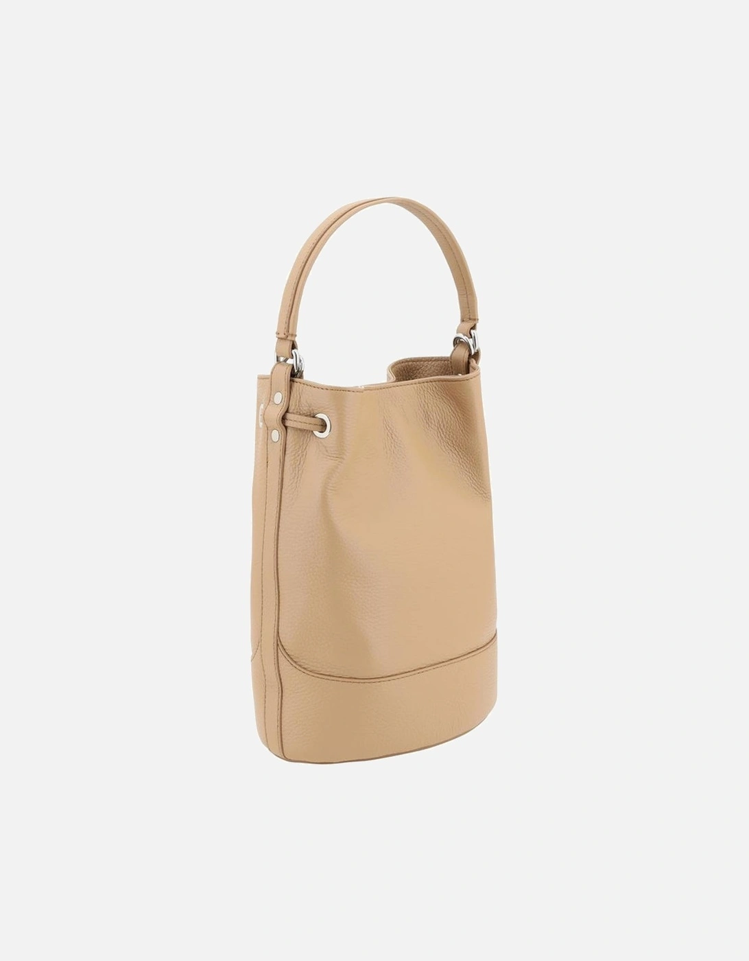 Leather Monda Bucket Bag with Drawstring Closure Women - Beige