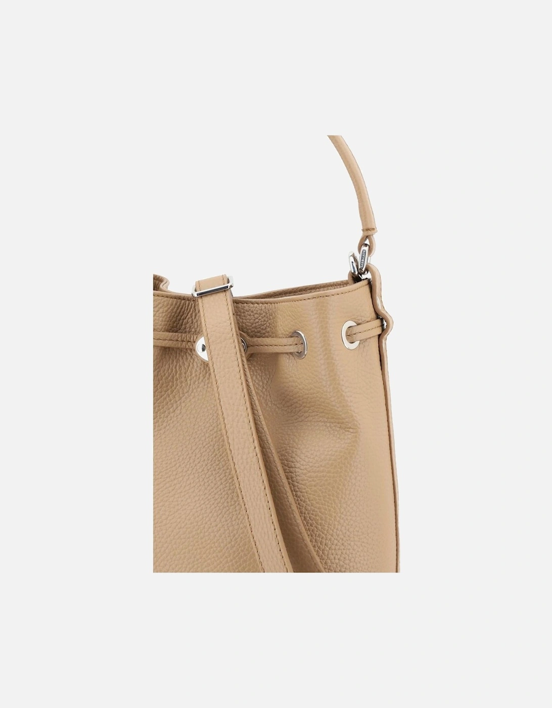 Leather Monda Bucket Bag with Drawstring Closure Women - Beige