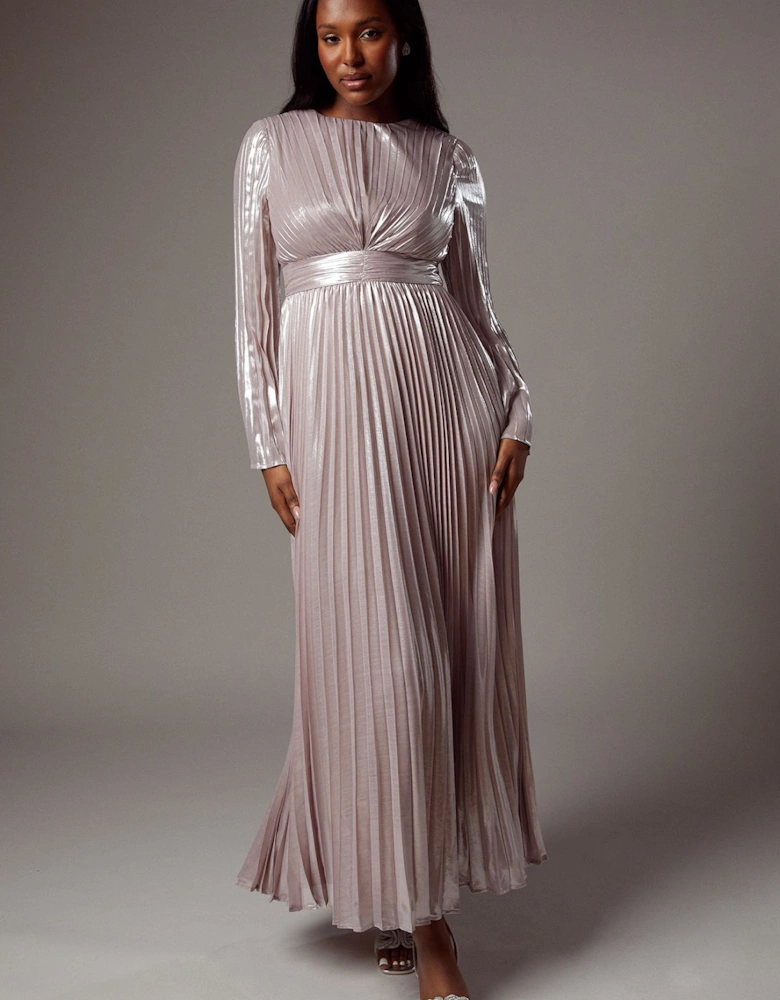 Metallic Pleated Maxi Dress