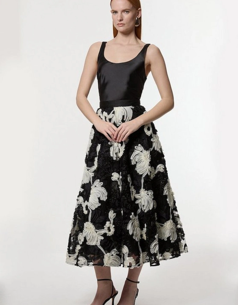 Rosette Mono Textured Woven Prom Skirt