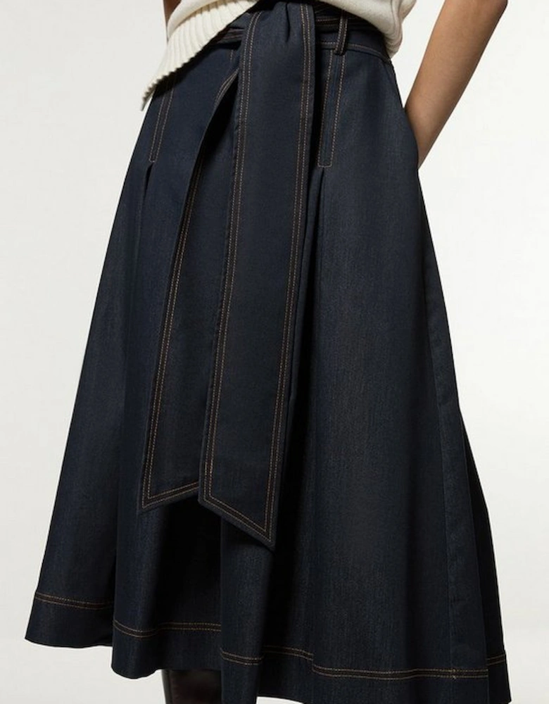 Petite Tailored Full Skirted Belted Midi Skirt