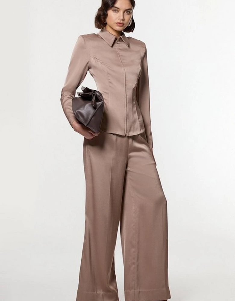 Satin Back Crepe Wide Leg Woven Trouser