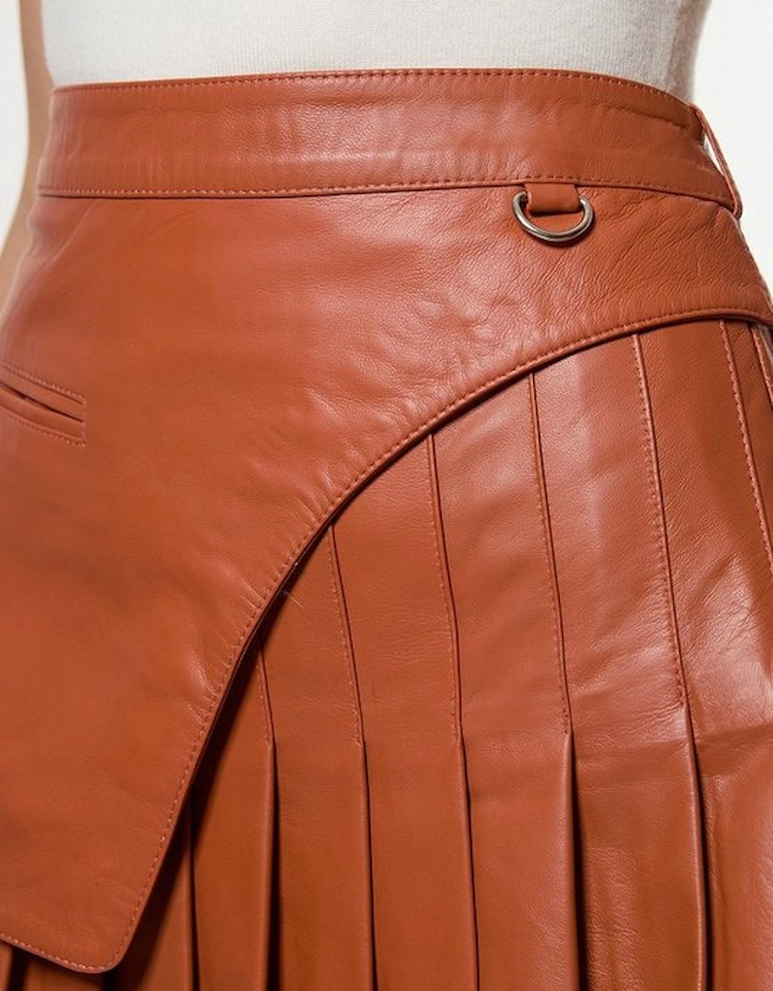 Leather Pleated Wrap Belt Mini Skirt