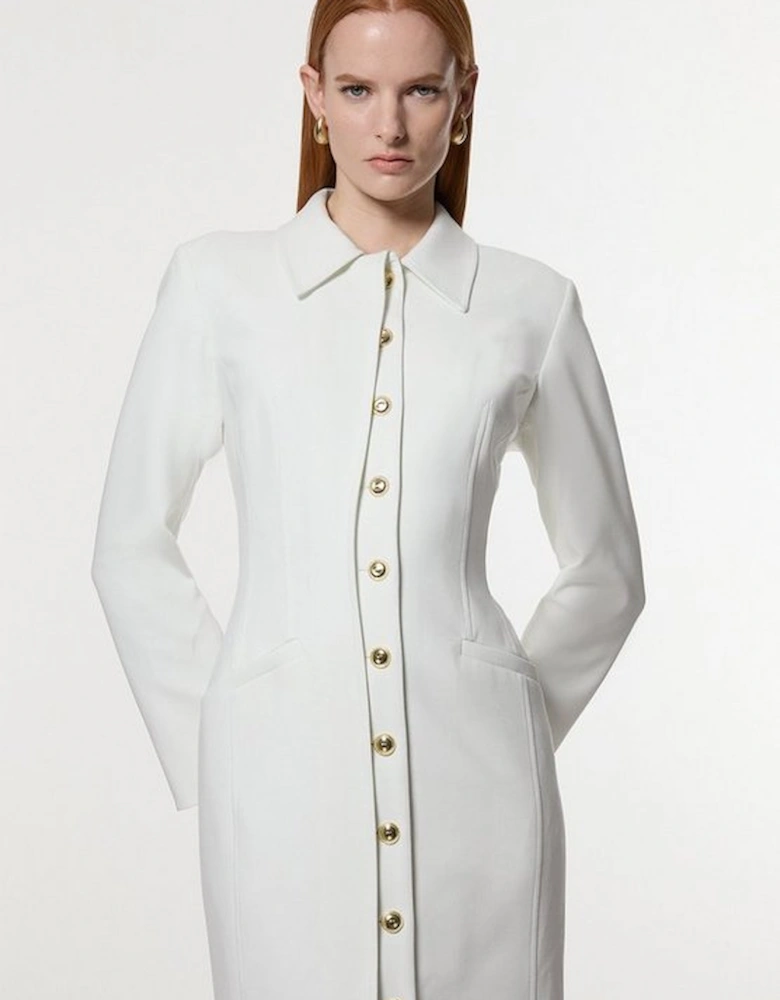 Compact Stretch Contrasted Tipped Sleeved Shirt Dress