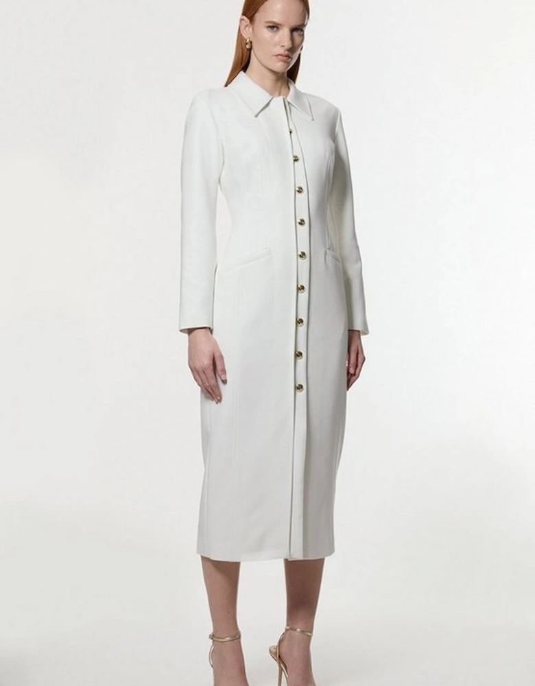 Compact Stretch Contrasted Tipped Sleeved Shirt Dress