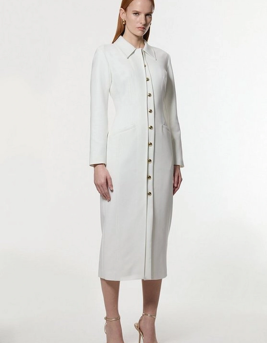 Compact Stretch Contrasted Tipped Sleeved Shirt Dress