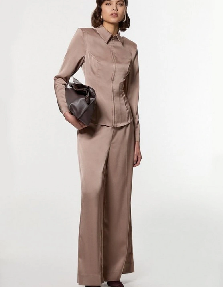 Petite Satin Back Crepe Wide Leg Woven Trouser