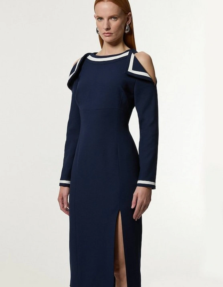 Petite Contrast Tipped Bardot Tailored Midi Dress