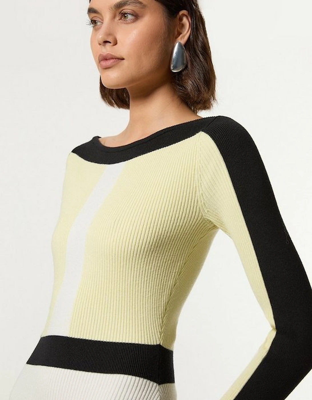 Viscose Blend Knit Asymmetric Colour Block Dress