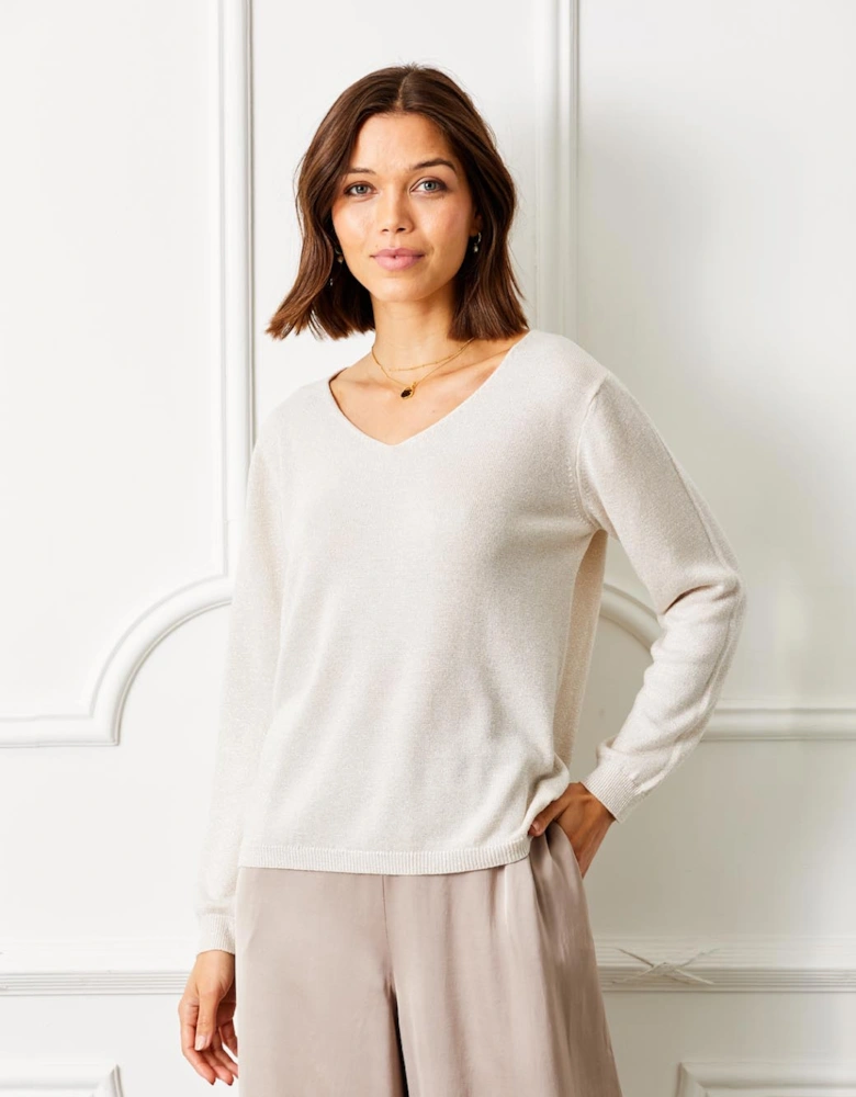 London Frederic V-neck Sparkle Knit Taupe