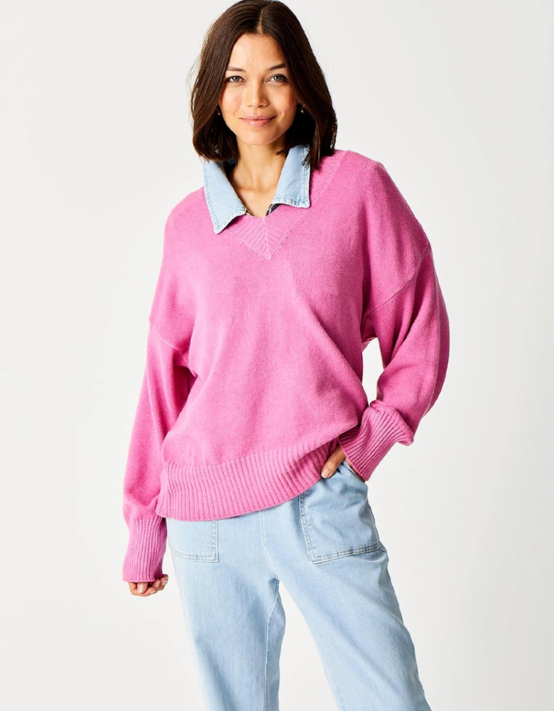 London Lizzy V-neck Boxy Soft Knit Magenta