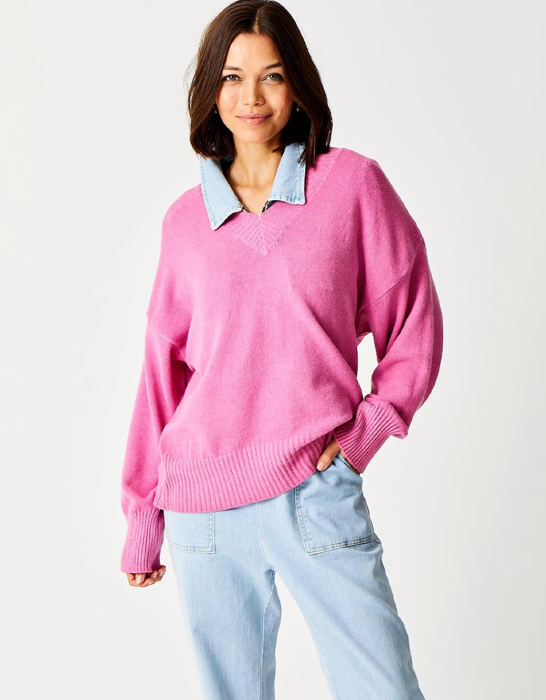 London Lizzy V-neck Boxy Soft Knit Magenta, 4 of 3