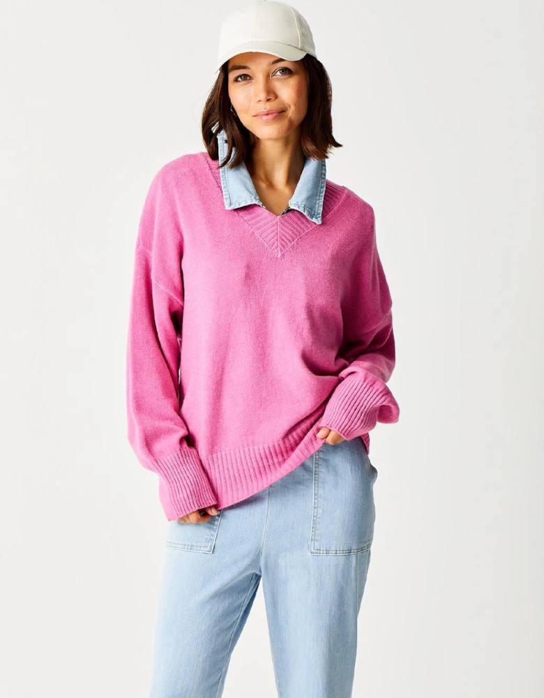 London Lizzy V-neck Boxy Soft Knit Magenta