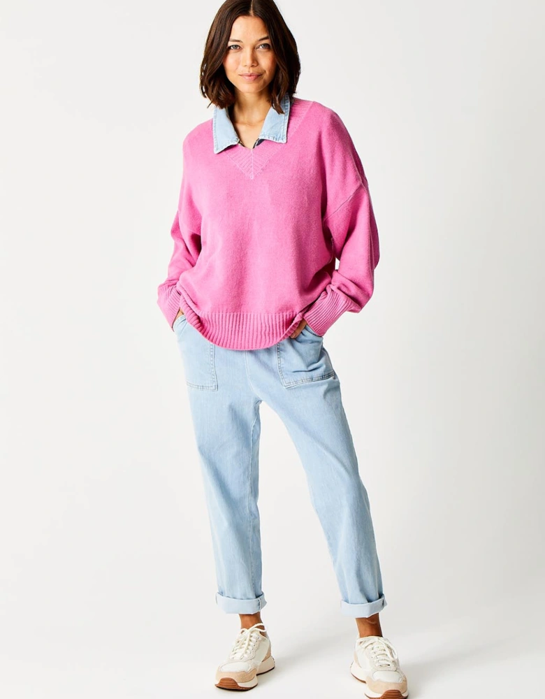 London Lizzy V-neck Boxy Soft Knit Magenta