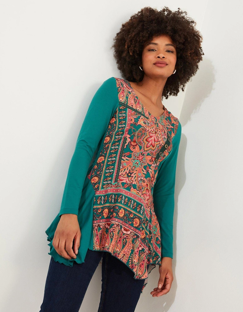 Statement Printed Jersey Tunic -green