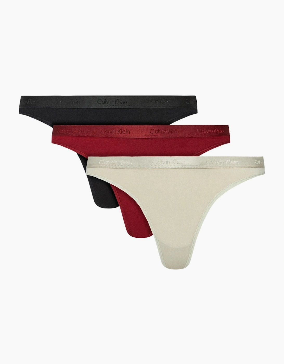 Calvin Klein Women's 3-Pack Shiny Logo Thongs, Black/Cocoon/Syrah - Tan - Size: 14