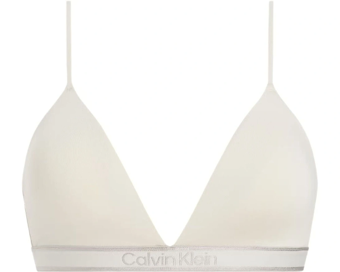 Calvin Klein Women's Women New Stone Logo Lightly Lined Triangle Bra, Sandshell - White - Size: L