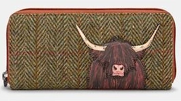 Purse Highland Cow Zip Purse Y1257 in Brown Tweed