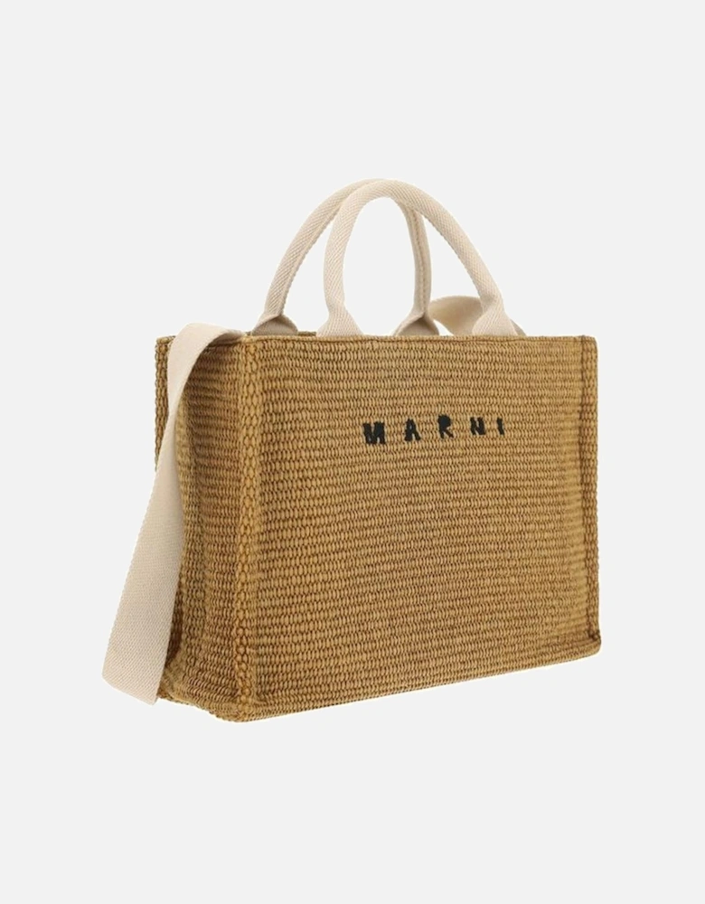 Raffia Effect Handbag with Cotton Handles and Strap Women - Brown