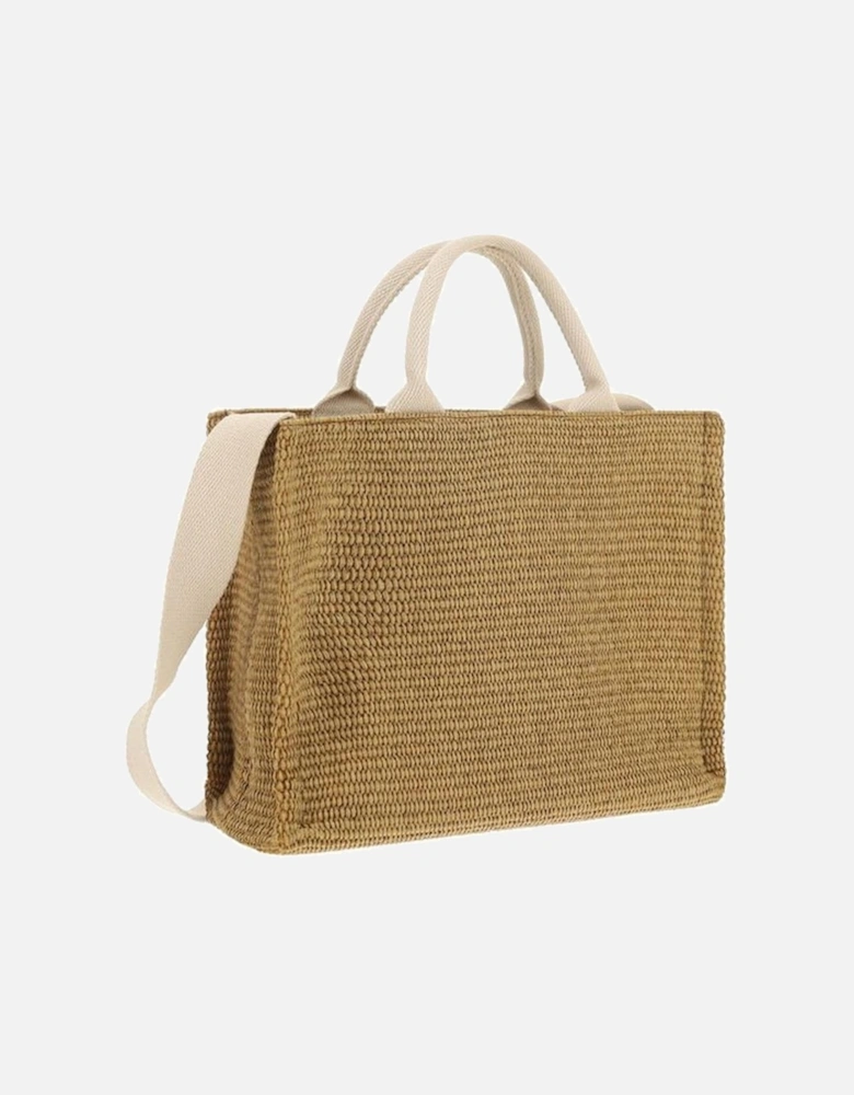 Raffia Effect Handbag with Cotton Handles and Strap Women - Brown