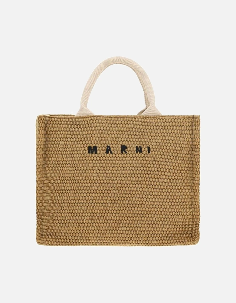 Raffia Effect Handbag with Cotton Handles and Strap Women - Brown