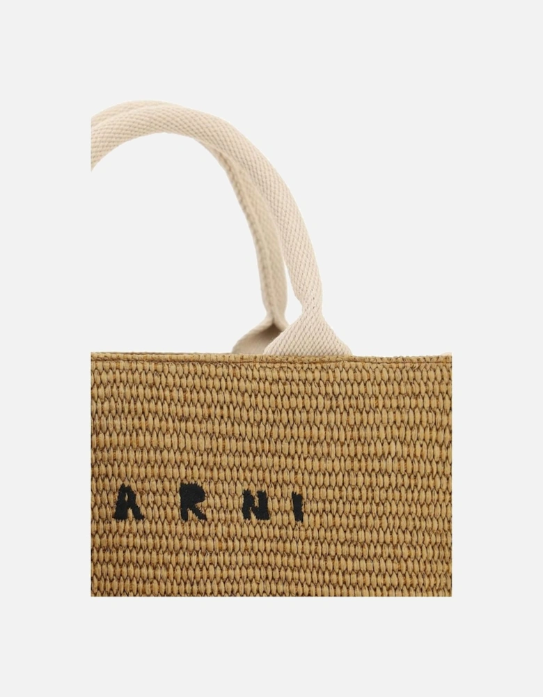 Raffia Effect Handbag with Cotton Handles and Strap Women - Brown