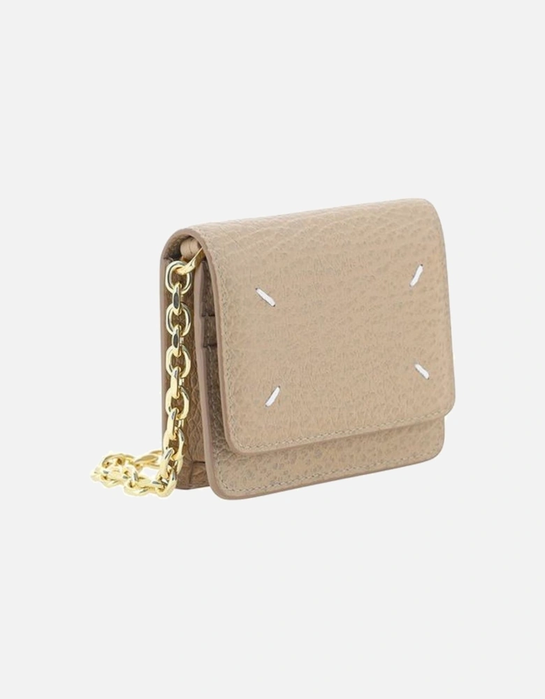 Calfskin Shoulder Wallet with Chain Strap Women - Beige