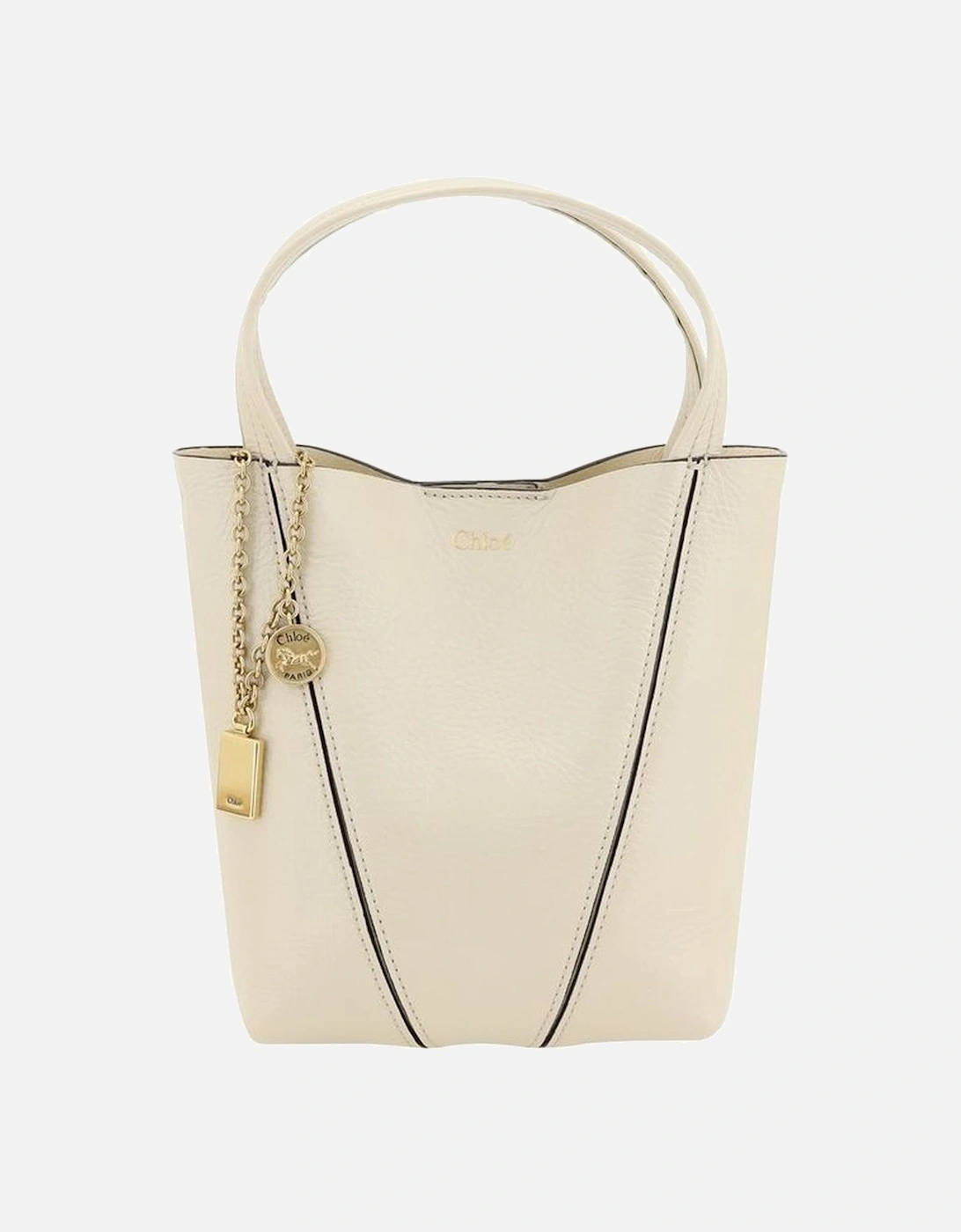 Leather Spin Shoulder Bag with Chain Detail Women - Beige, 5 of 4