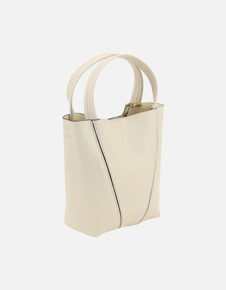 Leather Spin Shoulder Bag with Chain Detail Women - Beige