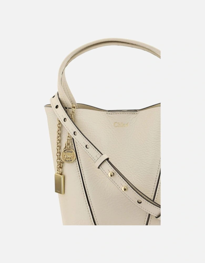 Leather Spin Shoulder Bag with Chain Detail Women - Beige
