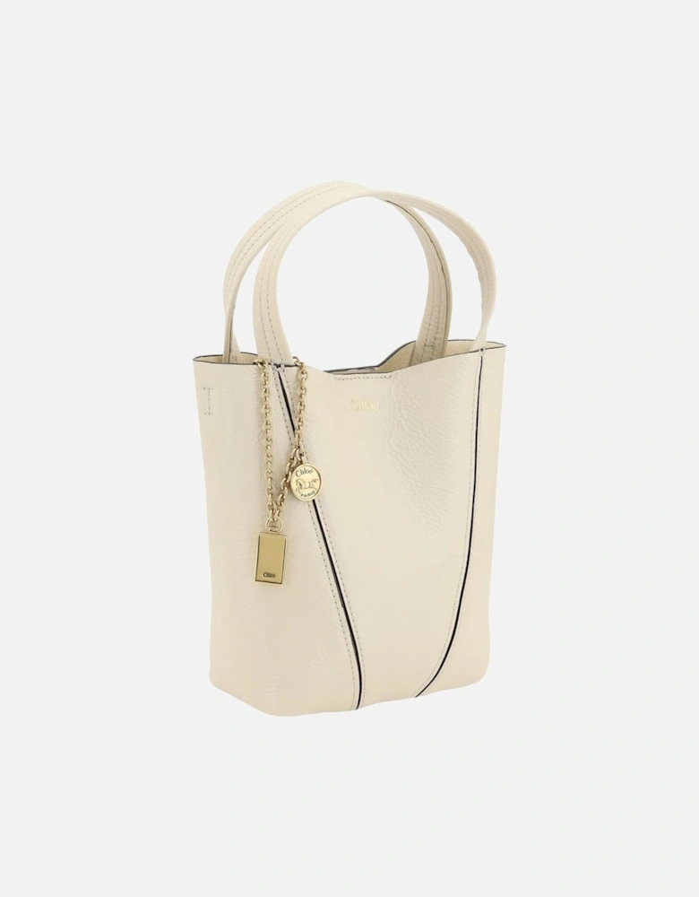 Leather Spin Shoulder Bag with Chain Detail Women - Beige