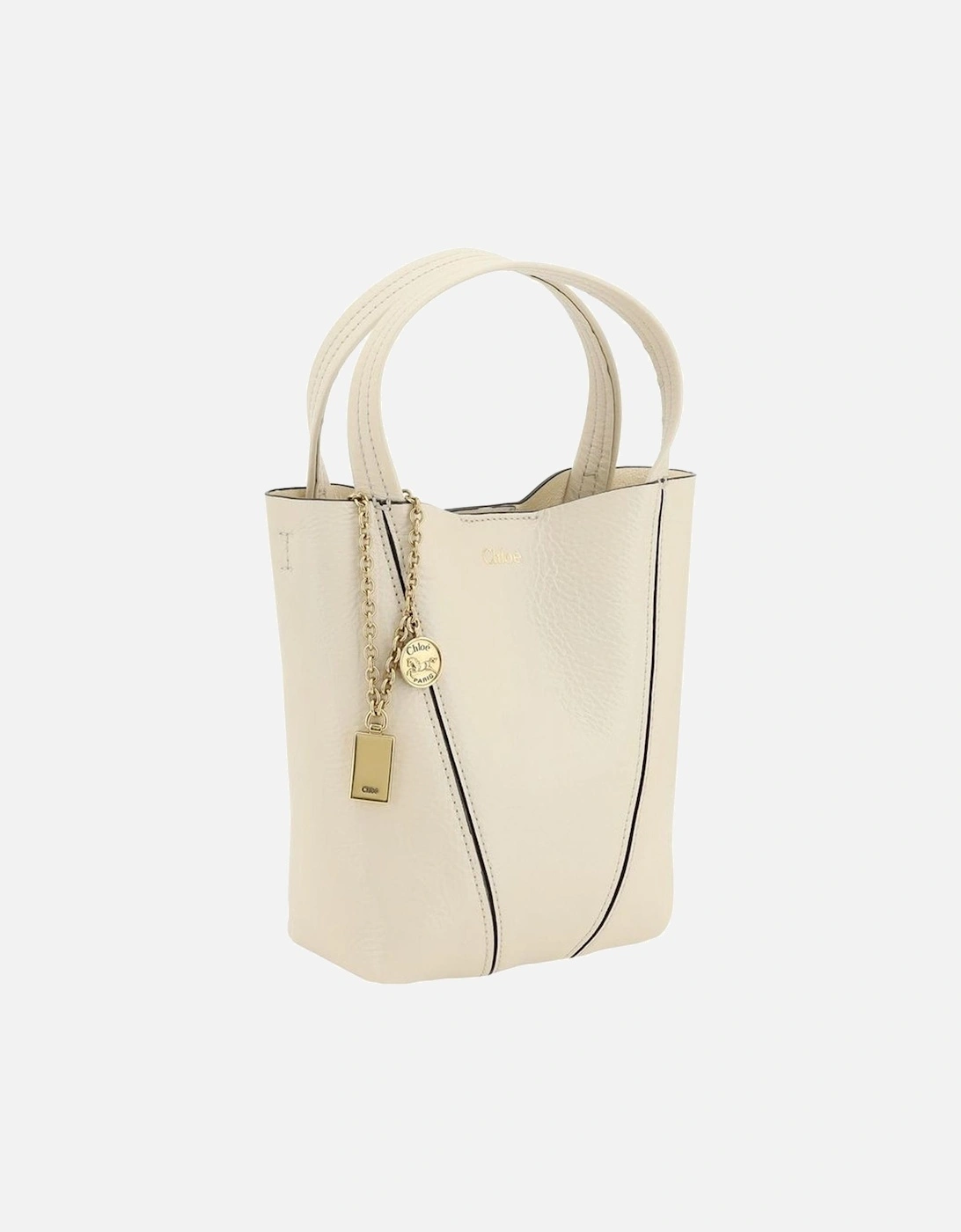 Leather Spin Shoulder Bag with Chain Detail Women - Beige