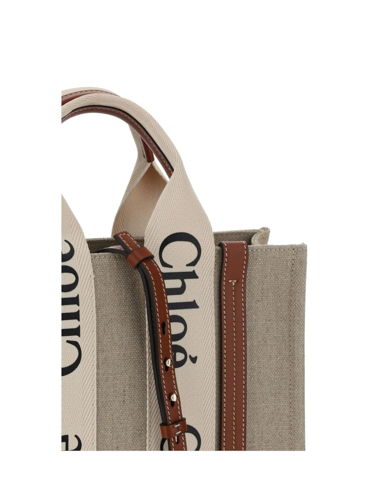 Canvas Woody Handbag with Leather Trim Women - Brown