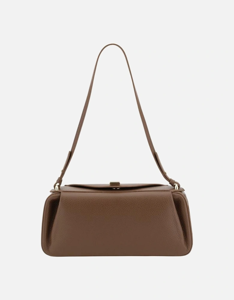 Oyster Leather Shoulder Bag with Chain Strap Women - Brown