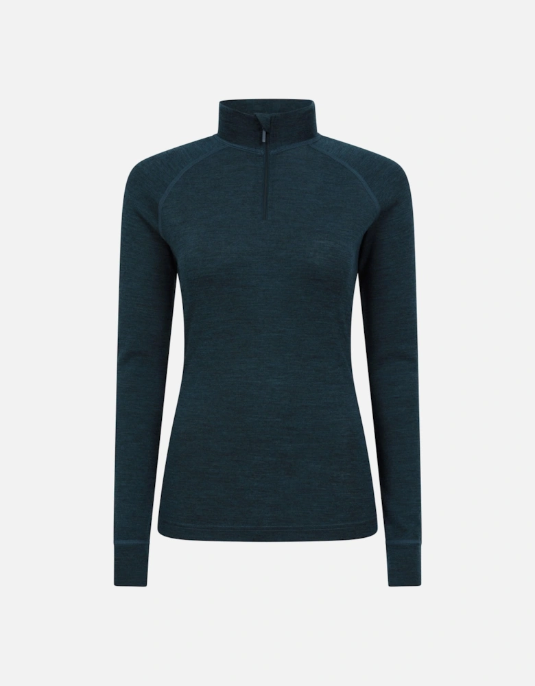 Womens/Ladies Merino Wool Zip Neck Thermal Top