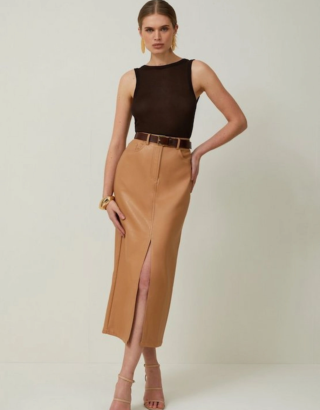 Faux Leather Pencil Maxi Skirt, 4 of 3