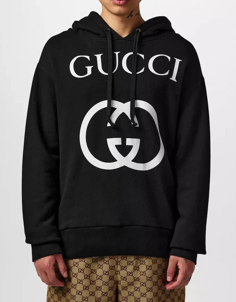 Interlocking GG Logo Printed Hoodie in Black