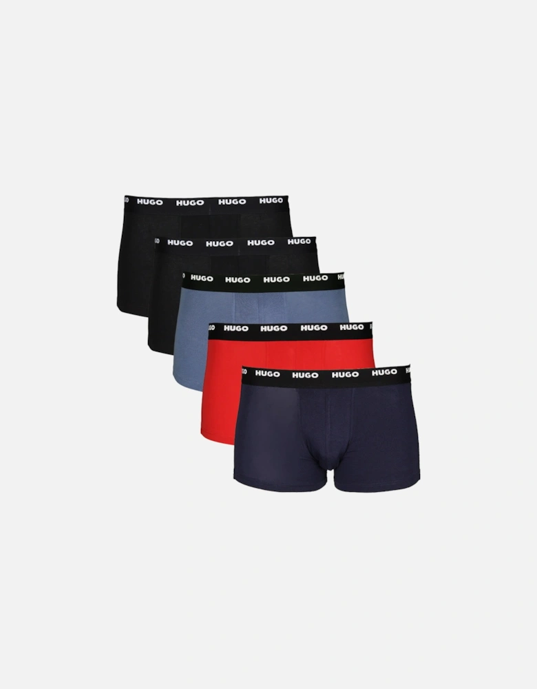 5-Pack Boxer Trunks, Black/Blue/Red