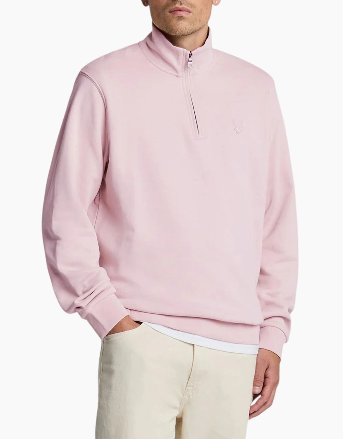 Men's Lyle & Scott ML2022TON Tonal Eagle Half Zip Mens High Neck Jumper Sweatshirt Top - Pink - Size: 38