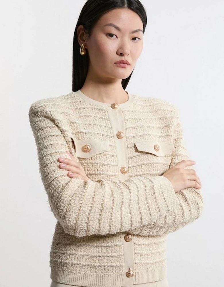 Textured Military Trim Knit Jacket